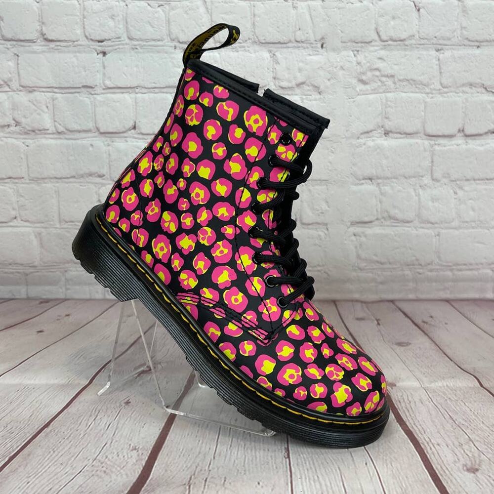 Dr. Martens 1460 Pink Leopard Hydro Leather Lace Up Boots Girls Youth Size 3